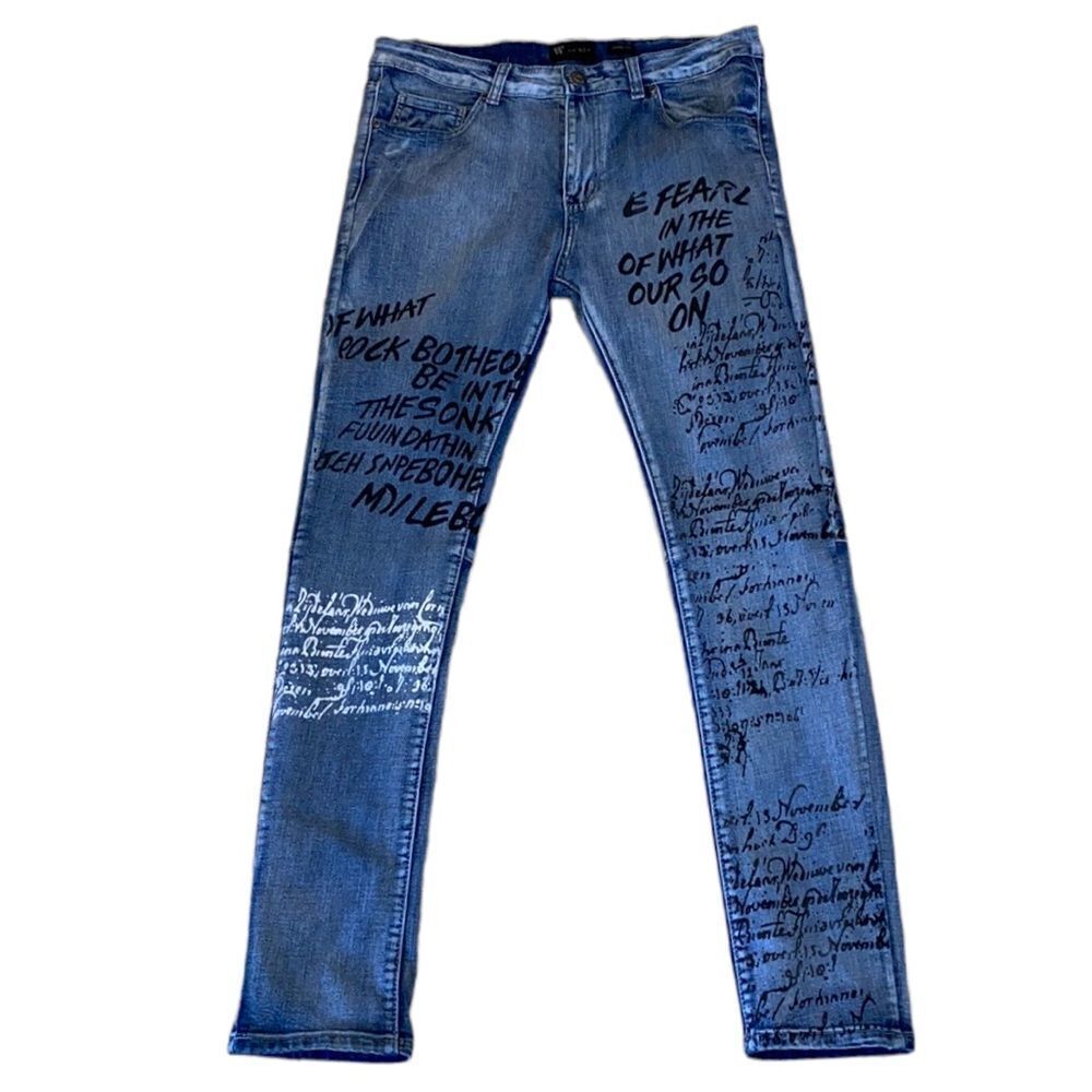 Waimea Men’s Graffiti Denim Skinny Jeans Streetwear Size 32x31